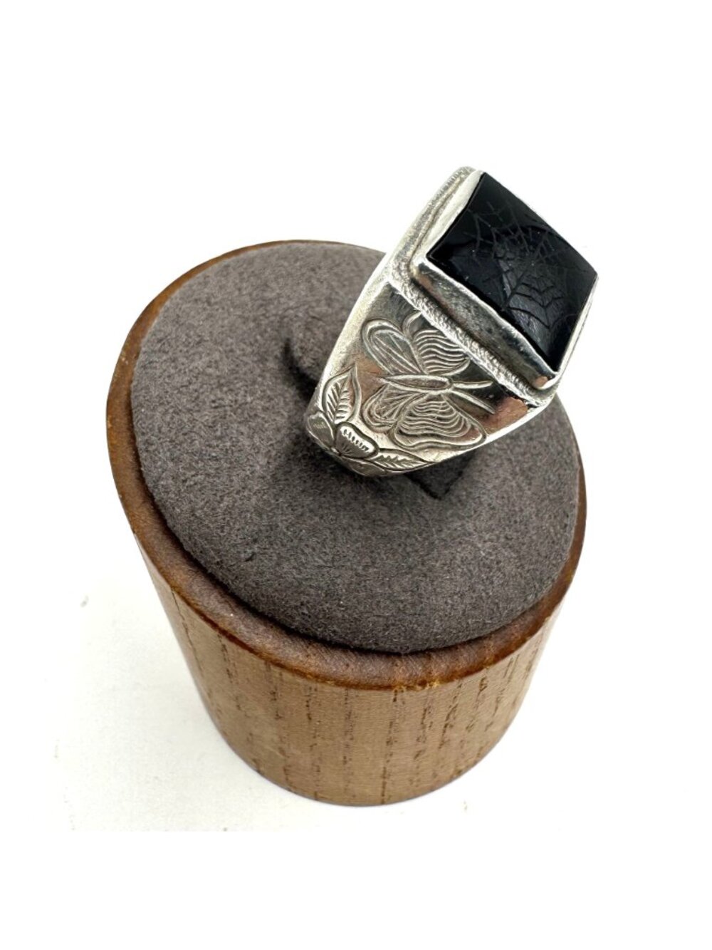 Sterling Silver 925 Black Onyx Spiderweb Design Statement Ring Size 9.25 - Picture 3 of 9
